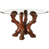 Acme Dresden Dining Table With Single Pedestal In Cherry Oak And Clear Glass