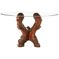 Acme Dresden Dining Table With Single Pedestal In Cherry Oak And Clear Glass