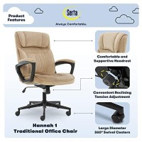 Serta Hannah Office, Ergonomic Computer Chair With Lumbar Support, Adjustable Seat, Pillowed Headrest, Fabric, Plush Beige