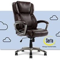 Serta Executive Office Adjustable Ergonomic Computer Chair With Layered Body Pillows, Waterfall Seat Edge, Bonded Leather, Brown