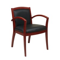 Office Star Napa Full Cushion Black Eco Leather Back And Seat Wood Guest Chair Cherry Finish