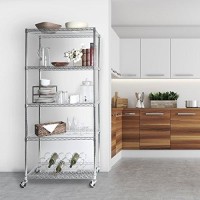 Seville Classics Ultradurable Commercial-Grade 5-Tier Nsf-Certified Wire Shelving With Wheels, 36 W X 18 D X 72 H, X X, Plated Steel