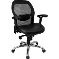 Flash Furniture Mid-Back Mesh/Leather Chair - Black