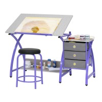 Sd Studio Designs 2 Piece Comet Craft Table | Angle Adjustable Top And Stool | Purple/Spatter Gray