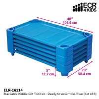 Ecr4Kids-Elr-16114 Toddler Naptime Cot, Stackable Daycare Sleeping Cot For Kids, 40 L X 23 W, Ready-To-Assemble, Blue (Set Of 6)