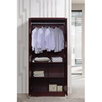 Hodedah Import Hodedah 2 Door Wardrobe With Adjustableremovable Shelves & Hanging Rod, Mahogany