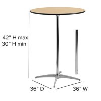 Flash Furniture Lars 36 Round Wood Cocktail Table With 30 And 42 Columns, Natural