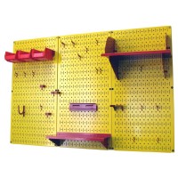 Pegboard Organizer Wall Control 4 Ft. Metal Pegboard Standard Tool Storage Kit With Yellow Toolboard And Red Accessories