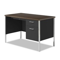Alera Sd4524Bw Single Pedestal Steel Desk, Metal Desk, 45-1/4W X 24D X 29-1/2H, Walnut/Black