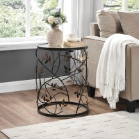 Firstime & Co Bronze Bird And Branches End Table, Bedroom Nightstand And Living Room Side Table, Round, Metal And Glass, Cottage, 22 X 165 Inches