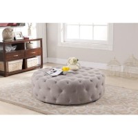 Baxton Studio Cardiff Beige Linen Modern Tufted Ottoman