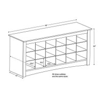 Prepac White Shoe Storage Cubbie Bench