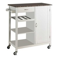 Kings Brand White Finish Wood & Marble Finish Top Kitchen Storage Cabinet Cart