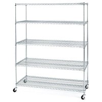 Seville Classics Ultradurable Commercial-Grade 5-Tier Nsf-Certified Wire Shelving With Wheels, 60 W X 24 D - Plated Steel