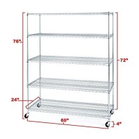 Seville Classics Ultradurable Commercial-Grade 5-Tier Nsf-Certified Wire Shelving With Wheels, 60 W X 24 D - Plated Steel