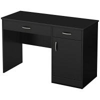 South Shore Small Computer Desk With Drawers, Pure Black