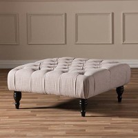 Baxton Studio Keswick Linen Modern Tufted Ottoman, Beige