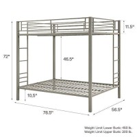 Dhp Full Over Full Bunk Bed For Kids, Metal Frame With Ladder (Silver)