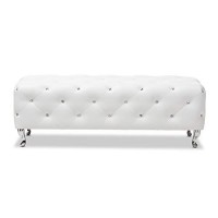 Baxton Studio Stella Crystal Tufted Modern Bench, White, 54(L)X19(W)X195(H)