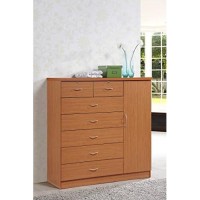 Hodedah 7 Drawer Jumbo Chest, Five Large Drawers, Two Smaller Drawers With Two Lock, Hanging Rod, And Three Shelves Cherry