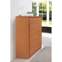 Hodedah 7 Drawer Jumbo Chest, Five Large Drawers, Two Smaller Drawers With Two Lock, Hanging Rod, And Three Shelves Cherry