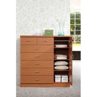 Hodedah 7 Drawer Jumbo Chest, Five Large Drawers, Two Smaller Drawers With Two Lock, Hanging Rod, And Three Shelves Cherry