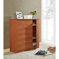 Hodedah 7 Drawer Jumbo Chest, Five Large Drawers, Two Smaller Drawers With Two Lock, Hanging Rod, And Three Shelves Cherry