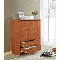 Hodedah 7 Drawer Jumbo Chest, Five Large Drawers, Two Smaller Drawers With Two Lock, Hanging Rod, And Three Shelves Cherry