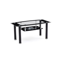 Hodedah Two Tier Rectangle Tempered Glass Coffee Table, Black