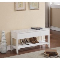 Roundhill Furniture Quality Solid Wood Shoe Bench With Storage, White