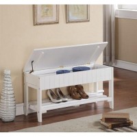 Roundhill Furniture Quality Solid Wood Shoe Bench With Storage, White