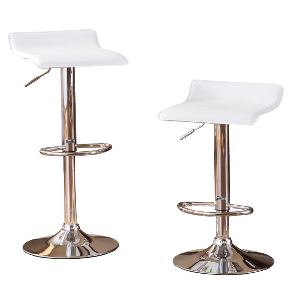 Roundhill Furniture Contemporary Chrome Air Lift Adjustable Swivel Stools With White Seat, Set Of 2