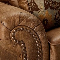 Signature Design By Ashley Larkinhurst Faux Leather Loveseat With Nailhead Trim And 2 Accent Pillows, Brown