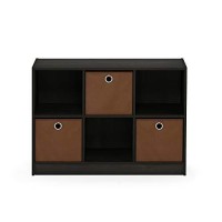 Furinno 99940 Exbr 3X2 Bookcase Storage With Bins, Espressobrown, 6-Cube With Bin