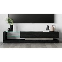 Zuri Furniture Etta 71 Inch Black Oak And Tempered Glass Tv Stand With Storage