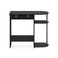 Furinno Go Green Home Laptop Notebook Computer Desk/Table With 2 Drawer Bins, Black/Grey/Black