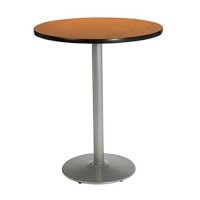 Kfi Seating Round Bar Height Pedestal Table With Round Silver Base Commercial Grade 30-Inch Medium Oak Laminate Made In The Usa