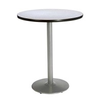 Kfi Seating Round Bar Height Pedestal Table With Round Silver Base Commercial Grade 36-Inch Grey Nebula Laminate Made In The Usa