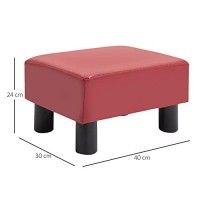 Homcom Ottoman Foot Rest, Small Foot Stool With Faux Leather Upholstery, Rectangular Ottoman Footrest With Padded Foam Seat And Plastic Legs, Red