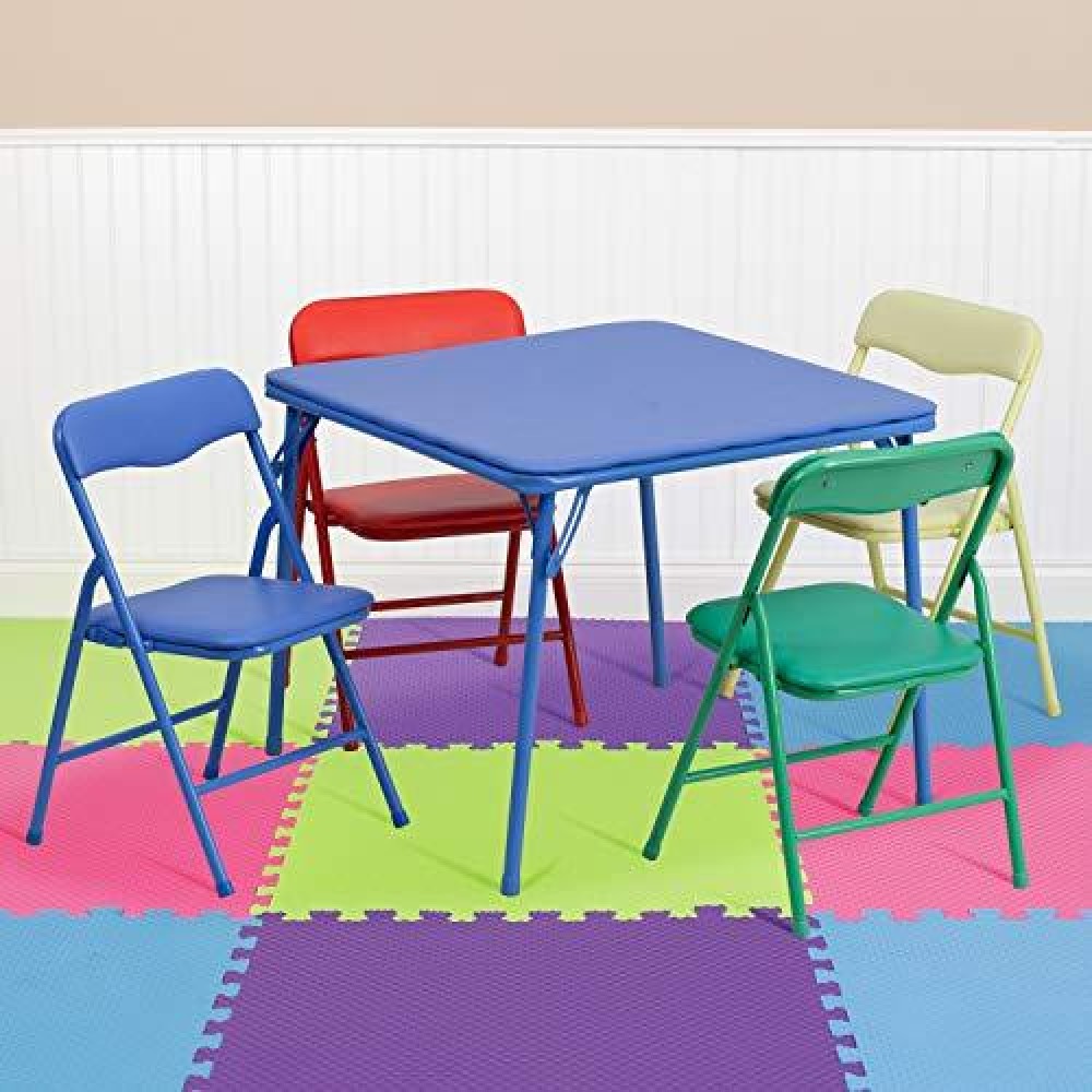 Flash Furniture Mindy Kids Colorful Folding Table And Chair Set, Blue, 5 Piece