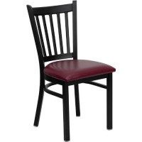 Flash Furniture 4 Pack Hercules Series Black Vertical Back Metal Restaurant Chair - Burgundy Vinyl Seat