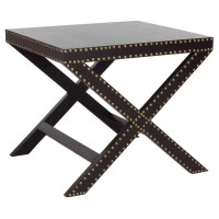 Safavieh Home Collection Jeanine Charcoal X-Shape Studded Nailhead Trim Side End Accent Table