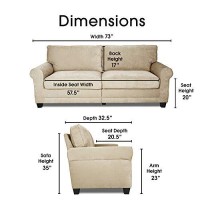 Serta Copenhagen 73 Sofa - Pillowed Back Cushions And Rounded Arms, Durable Modern Upholstered Fabric - Tan