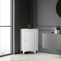 Teamson Home Glancy Wooden Small Corner Freestanding Floor Cabinet With 1 Adjustable Shelf 2 Storage Spaces 1 Door And 1 Chrome-Finished Knob, White
