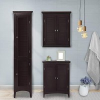 Teamson Home Glancy Tall Slim Freestanding Double Tier Floor Linen Cabinet With 1 Adjustable And 3 Fixed Interior Shelves 5 Storage Spaces And 2 Louvered Doors, Dark Espresso
