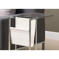Monarch Specialties 3034, C-Shaped, End, Side, Snack, Storage, Living Room, Bedroom, Pu Leather Look, Clear Accent Table Chrome Metal With A Magazine Rack, 12 L X 195 W X 24 H, Glossy White