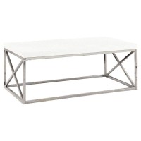 Monarch Specialties Modern Coffee Table For Living Room Center Table With Metal Frame, 44 Inch L, Glossy White Chrome