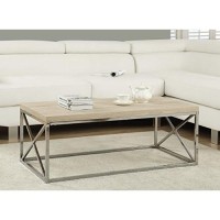 Monarch Specialties Modern Coffee Table For Living Room Center Table With Metal Frame, 44 Inch L, Natural / Chrome