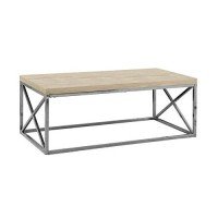Monarch Specialties Modern Coffee Table For Living Room Center Table With Metal Frame, 44 Inch L, Natural / Chrome