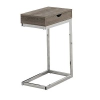Monarch Specialties C Accent Table With Drawer-Chrome Metal Base, Dark Taupe